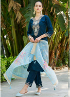 Vegaa Fashion Royal Blue Viscose Rayon Embroidered Salwar Suit | Grocsy