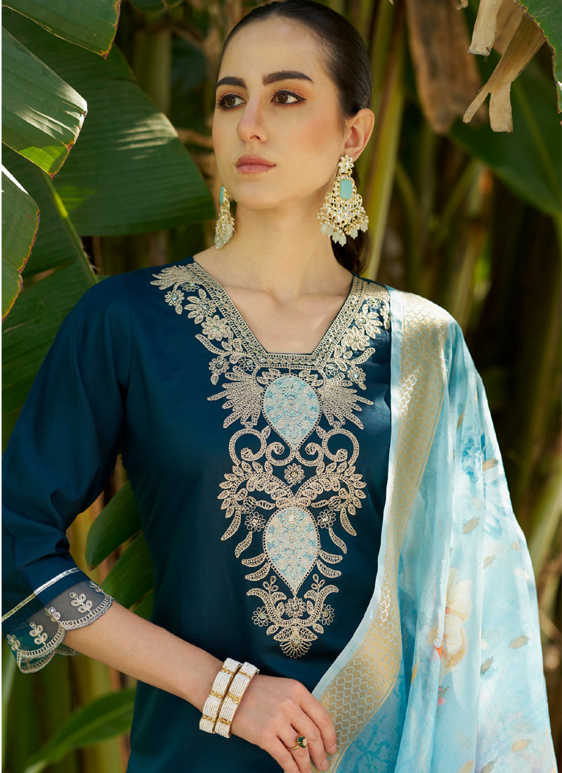 Vegaa Fashion Royal Blue Viscose Rayon Embroidered Salwar Suit | Grocsy