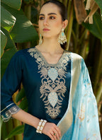 Vegaa Fashion Royal Blue Viscose Rayon Embroidered Salwar Suit | Grocsy