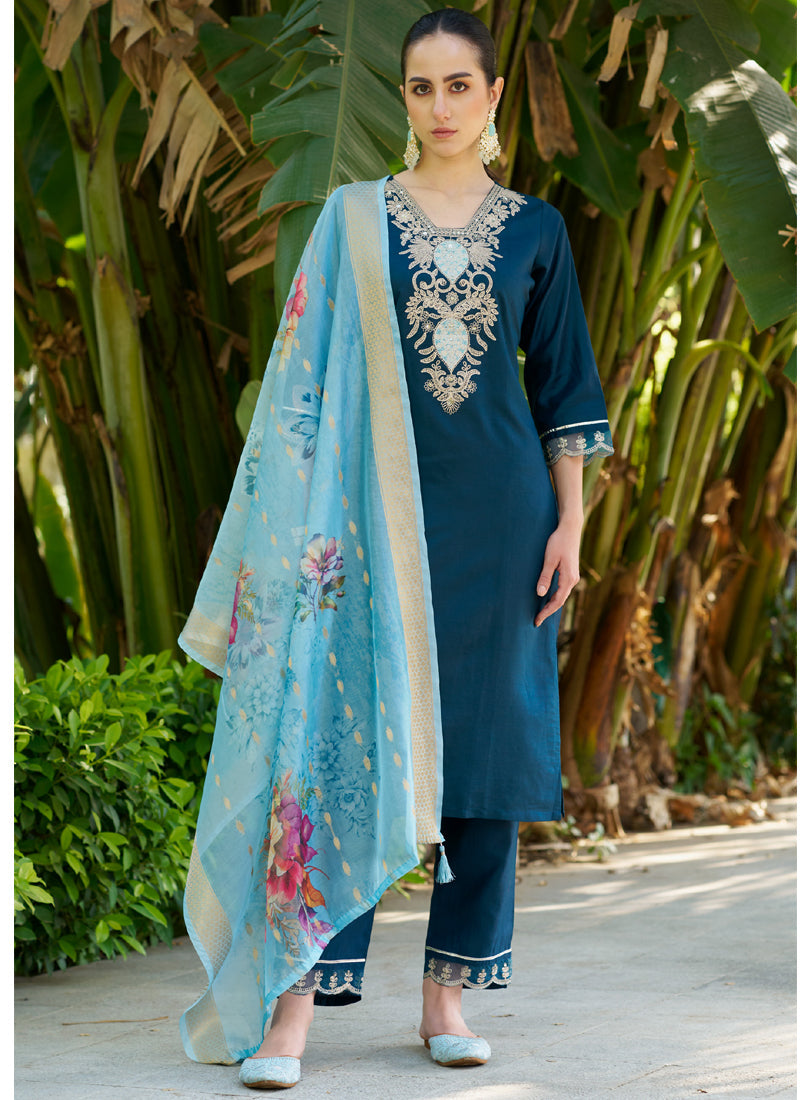 Vegaa Fashion Royal Blue Viscose Rayon Embroidered Salwar Suit | Grocsy