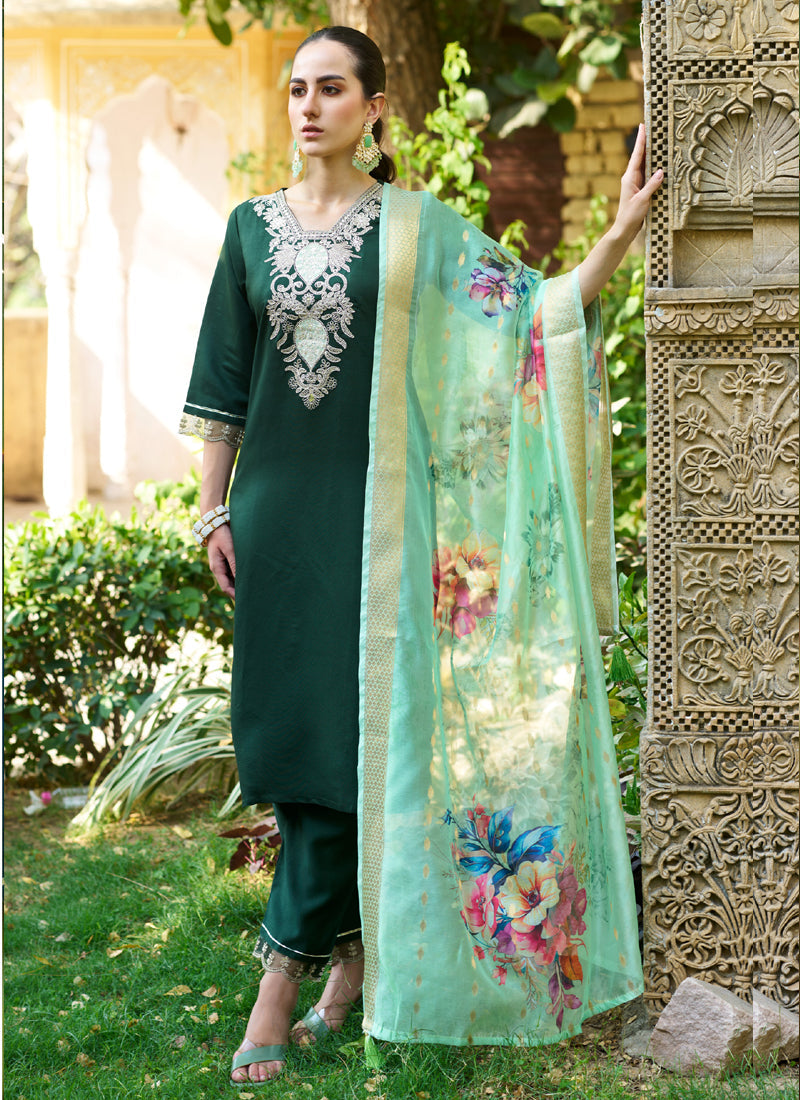 Vegaa Fashion Green Viscose Rayon Embroidered Salwar Suit | Grocsy