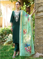 Vegaa Fashion Green Viscose Rayon Embroidered Salwar Suit | Grocsy