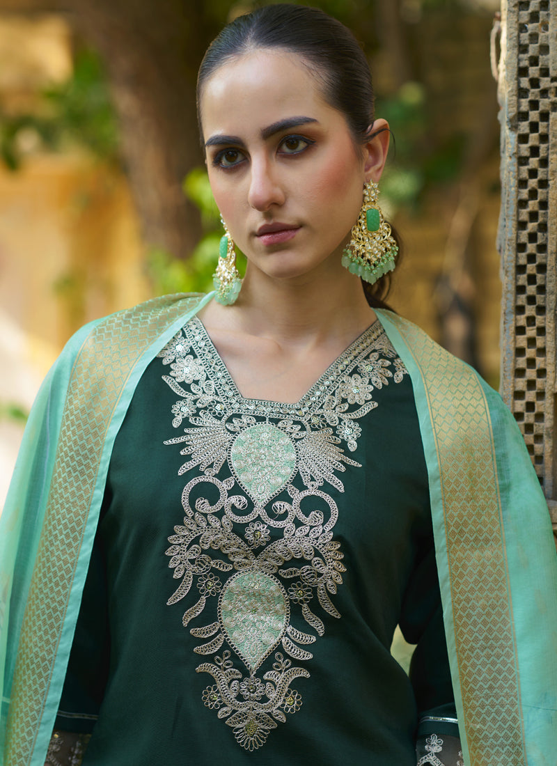 Vegaa Fashion Green Viscose Rayon Embroidered Salwar Suit | Grocsy