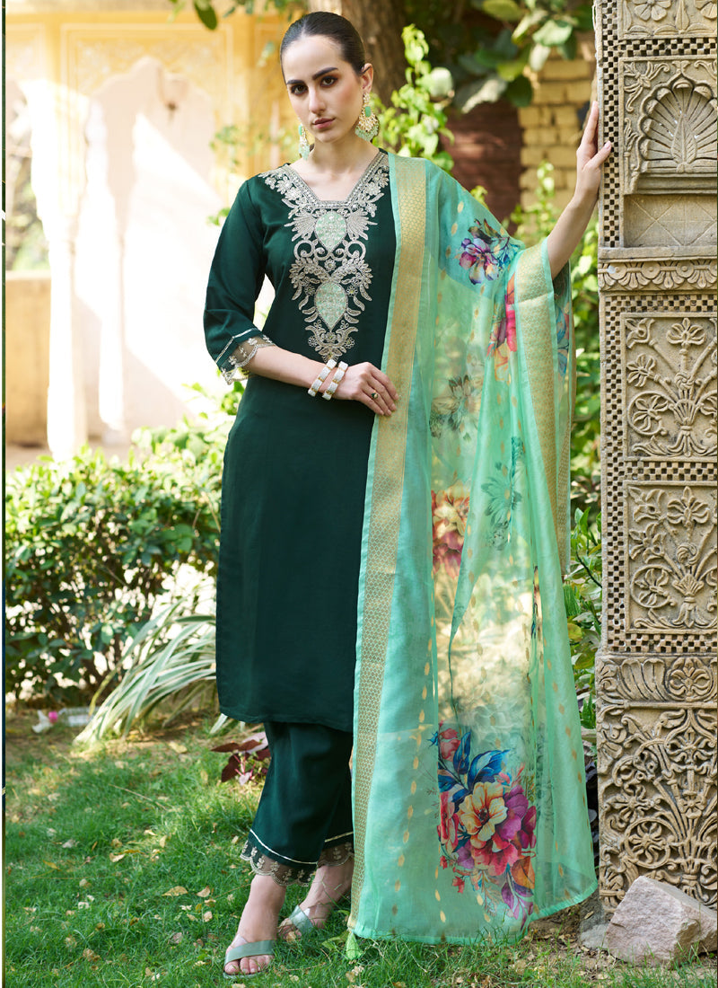 Vegaa Fashion Green Viscose Rayon Embroidered Salwar Suit | Grocsy