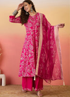Vegaa Fashion Rani Pink Roman Silk Embroidered Palazzo Suit | Grocsy
