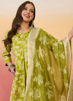 Vegaa Fashion Parrot Green Roman Silk Embroidered Palazzo Suit | Grocsy