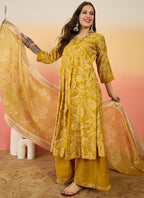 Vegaa Fashion Yellow Roman Silk Embroidered Palazzo Suit | Grocsy
