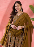 Vegaa Fashion Mustard Roman Silk Embroidered Palazzo Suit | Grocsy