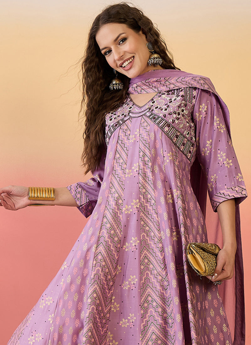Vegaa Fashion Onion Pink Roman Silk Embroidered Palazzo Suit | Grocsy