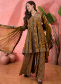 Vegaa Fashion Mustard Roman Silk Embroidered Palazzo Suit | Grocsy