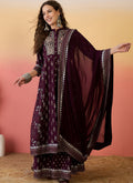 Vegaa Fashion Wine Roman Silk Embroidered Palazzo Suit | Grocsy