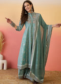 Vegaa Fashion Light Teal Green Roman Silk Embroidered Palazzo Suit | Grocsy