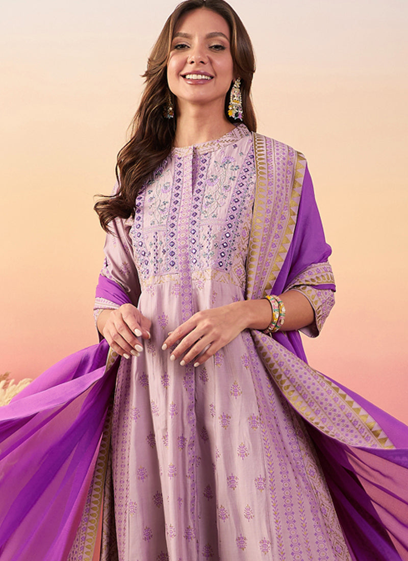 Vegaa Fashion Baby Pink Roman Silk Embroidered Palazzo Suit | Grocsy
