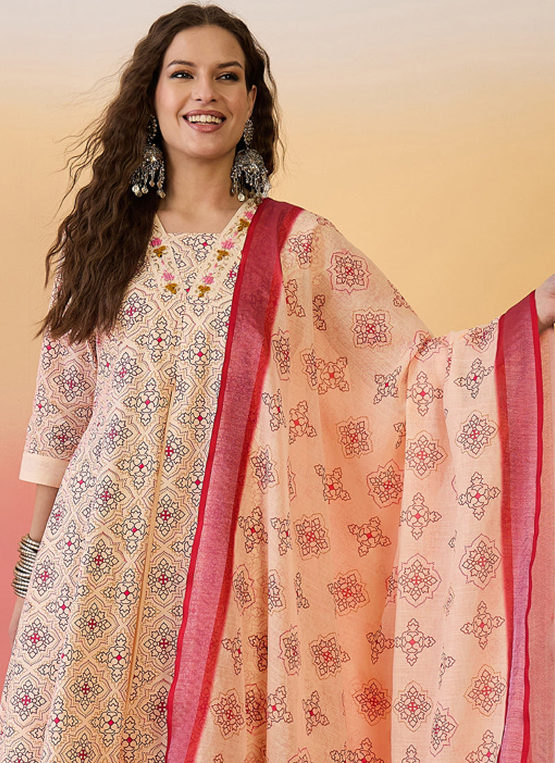 Vegaa Fashion Cream Roman Silk Embroidered Palazzo Suit | Grocsy