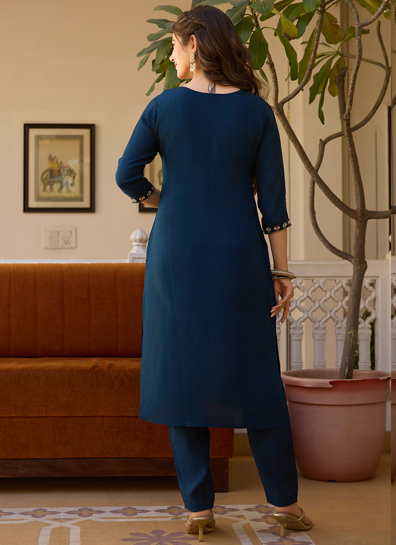 Vegaa Fashion Navy Blue Viscose Silk Beads Work Desginer Suit | Grocsy