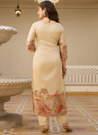 Vegaa Fashion Cream Viscose Silk Beads Work Desginer Suit | Grocsy