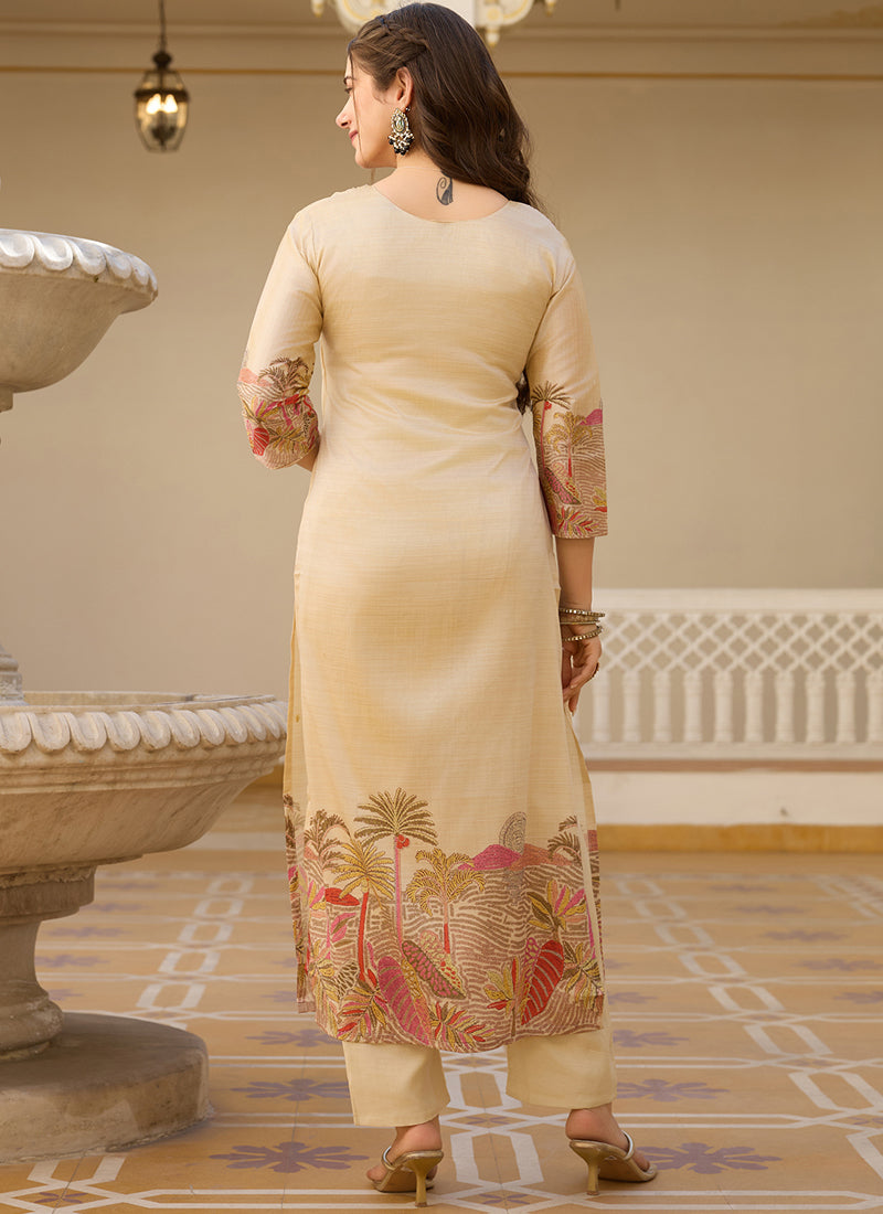 Vegaa Fashion Cream Viscose Silk Beads Work Desginer Suit | Grocsy