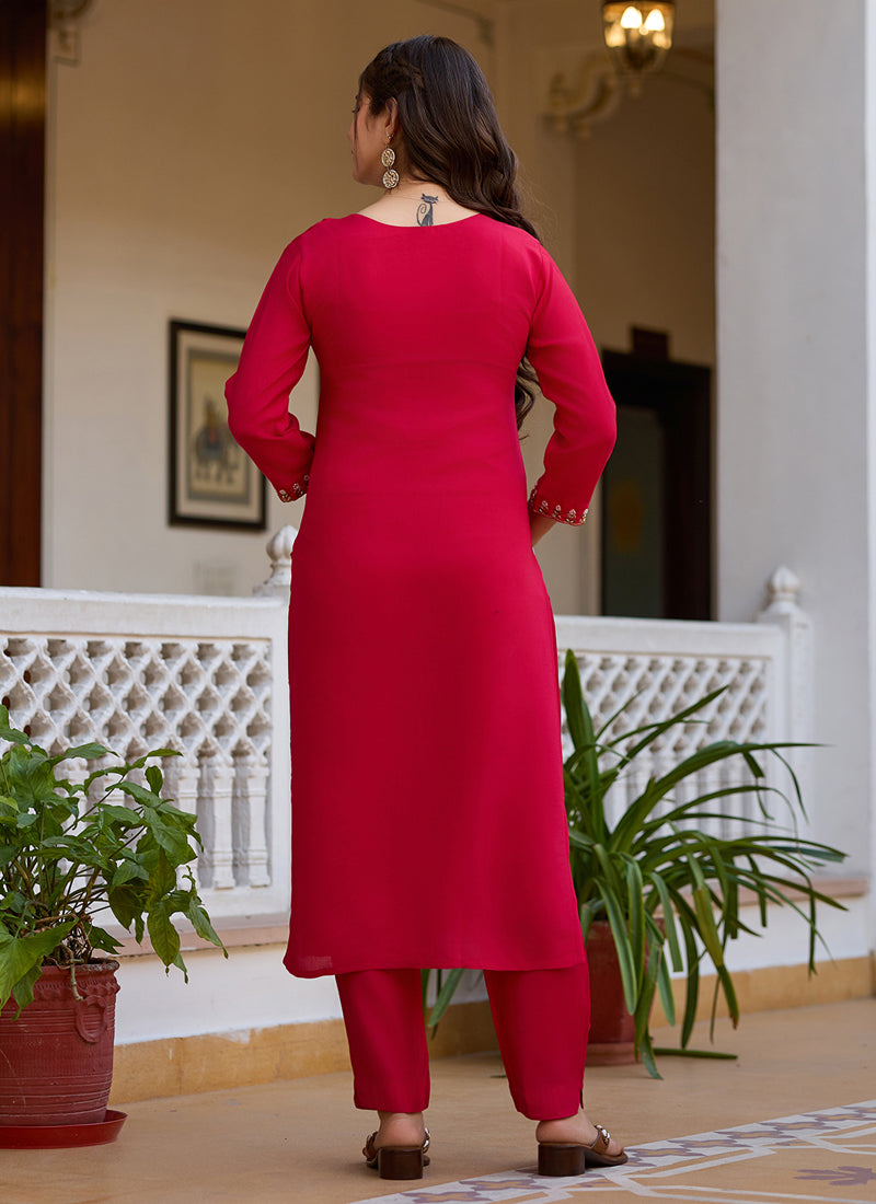 Vegaa Fashion Red Viscose Silk Beads Work Desginer Suit | Grocsy