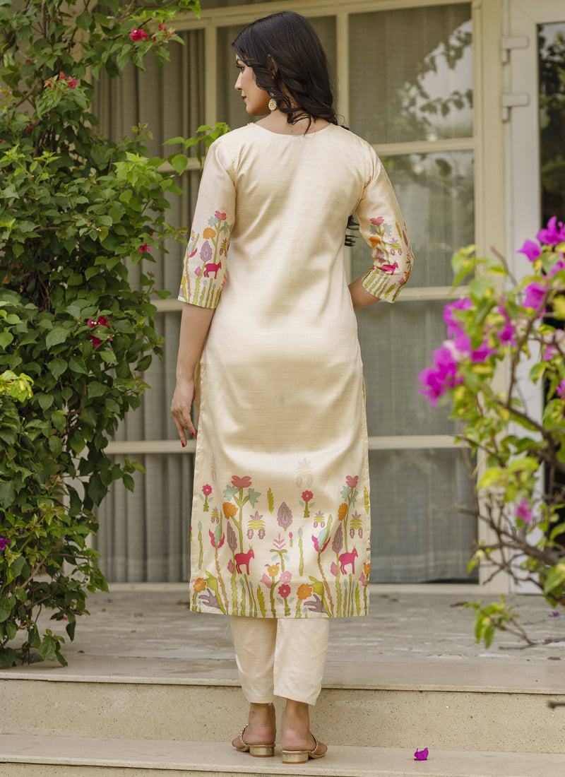 Vegaa Fashion Cream Viscose Silk Beads Work Desginer Suit | Grocsy