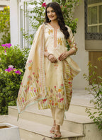 Vegaa Fashion Cream Viscose Silk Beads Work Desginer Suit | Grocsy
