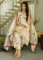 Vegaa Fashion Cream Viscose Silk Beads Work Desginer Suit | Grocsy