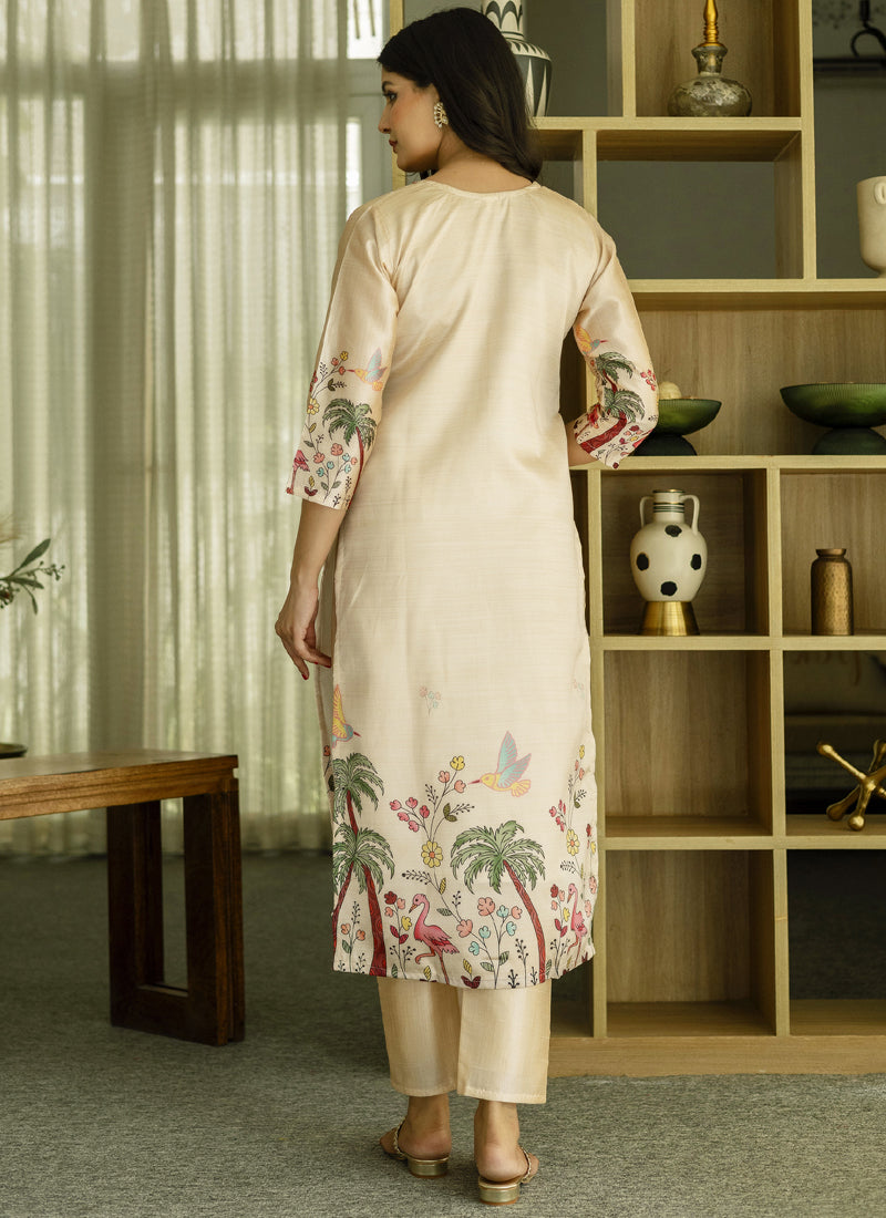 Vegaa Fashion Cream Viscose Silk Beads Work Desginer Suit | Grocsy