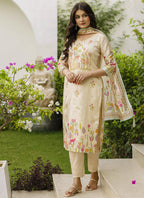 Vegaa Fashion Cream Viscose Silk Beads Work Desginer Suit | Grocsy