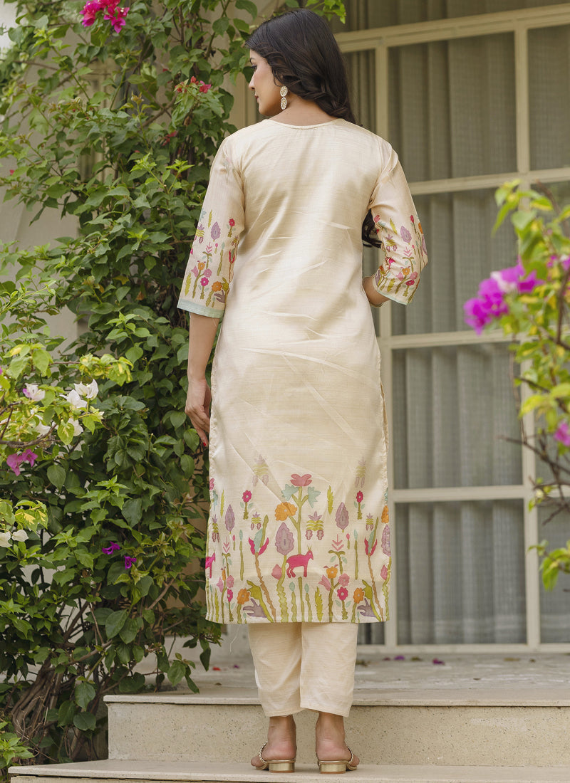 Vegaa Fashion Cream Viscose Silk Beads Work Desginer Suit | Grocsy