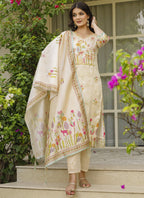 Vegaa Fashion Cream Viscose Silk Beads Work Desginer Suit | Grocsy