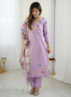 Vegaa Fashion Lavender Viscose Silk Beads Work Desginer Suit | Grocsy