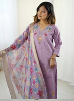 Vegaa Fashion Lavender Viscose Silk Beads Work Desginer Suit | Grocsy