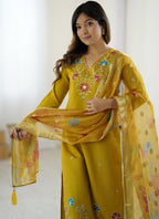 Vegaa Fashion Yellow Viscose Silk Beads Work Desginer Suit | Grocsy