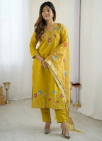 Vegaa Fashion Yellow Viscose Silk Beads Work Desginer Suit | Grocsy