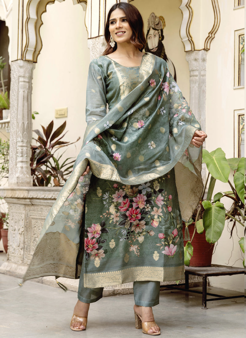 Vegaa Fashion Light Grey Viscose Silk Beads Work Desginer Suit | Grocsy