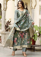 Vegaa Fashion Light Grey Viscose Silk Beads Work Desginer Suit | Grocsy