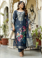 Vegaa Fashion Grey Viscose Silk Beads Work Desginer Suit | Grocsy