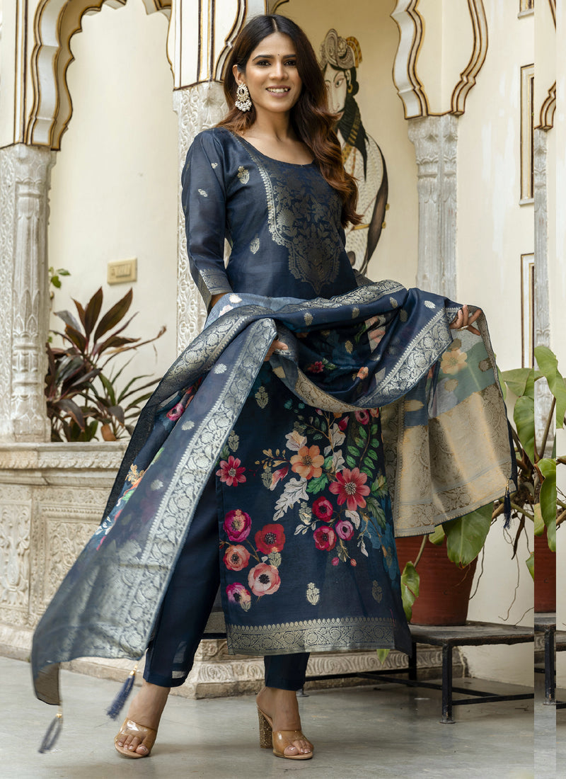 Vegaa Fashion Grey Viscose Silk Beads Work Desginer Suit | Grocsy