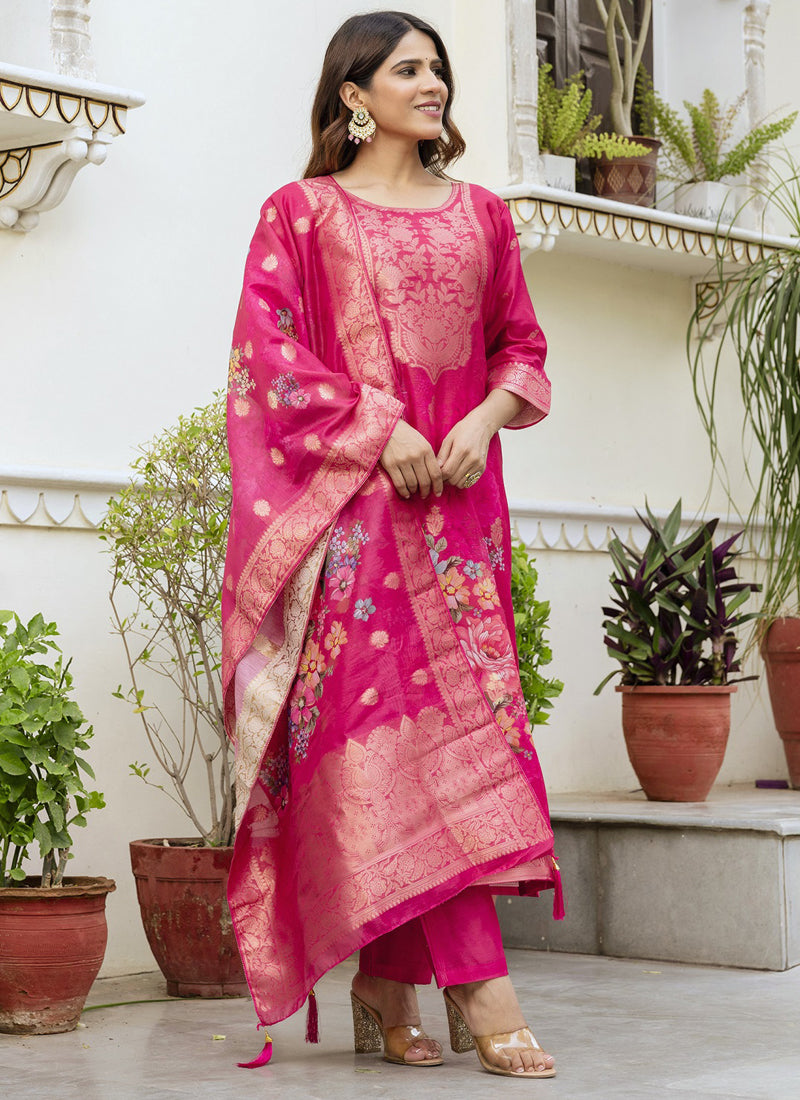 Vegaa Fashion Pink Viscose Silk Beads Work Desginer Suit | Grocsy