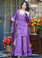Vegaa Fashion Purple Embroidered Fendi Silk Salwar Suit | Grocsy