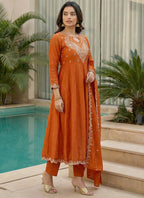 Vegaa Fashion Orange Embroidered Vichitra Anarkali Suit | Grocsy