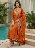 Vegaa Fashion Orange Embroidered Vichitra Anarkali Suit | Grocsy