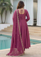 Vegaa Fashion Dark-Purple Embroidered Vichitra Anarkali Suit | Grocsy