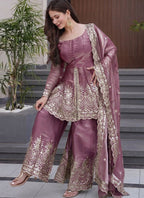 Vegaa Fashion Dark-Pink Embroidered Fendi Silk Salwar Suit | Grocsy
