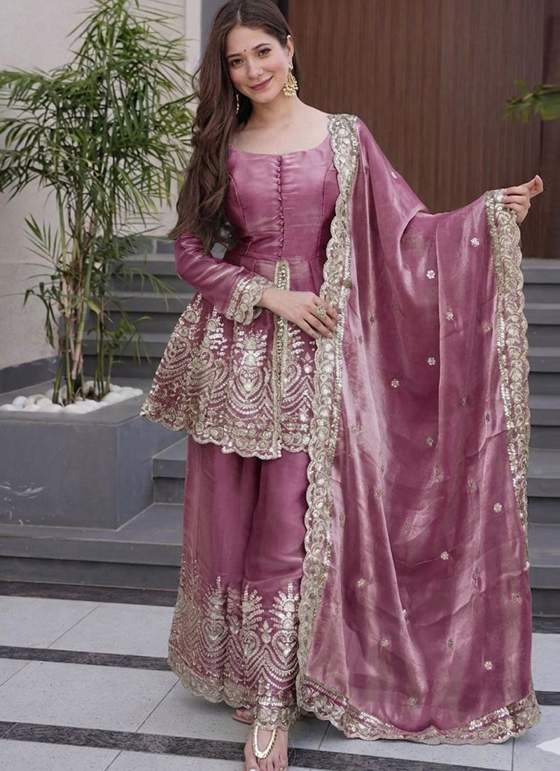 Vegaa Fashion Dark-Pink Embroidered Fendi Silk Salwar Suit | Grocsy