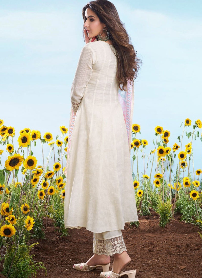Vegaa Fashion Off-White Embroidered Cotton Anarkali Suit | Grocsy