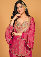 Vegaa Fashion Rani-Pink Embroidered Fendi Silk Salwar Suit | Grocsy
