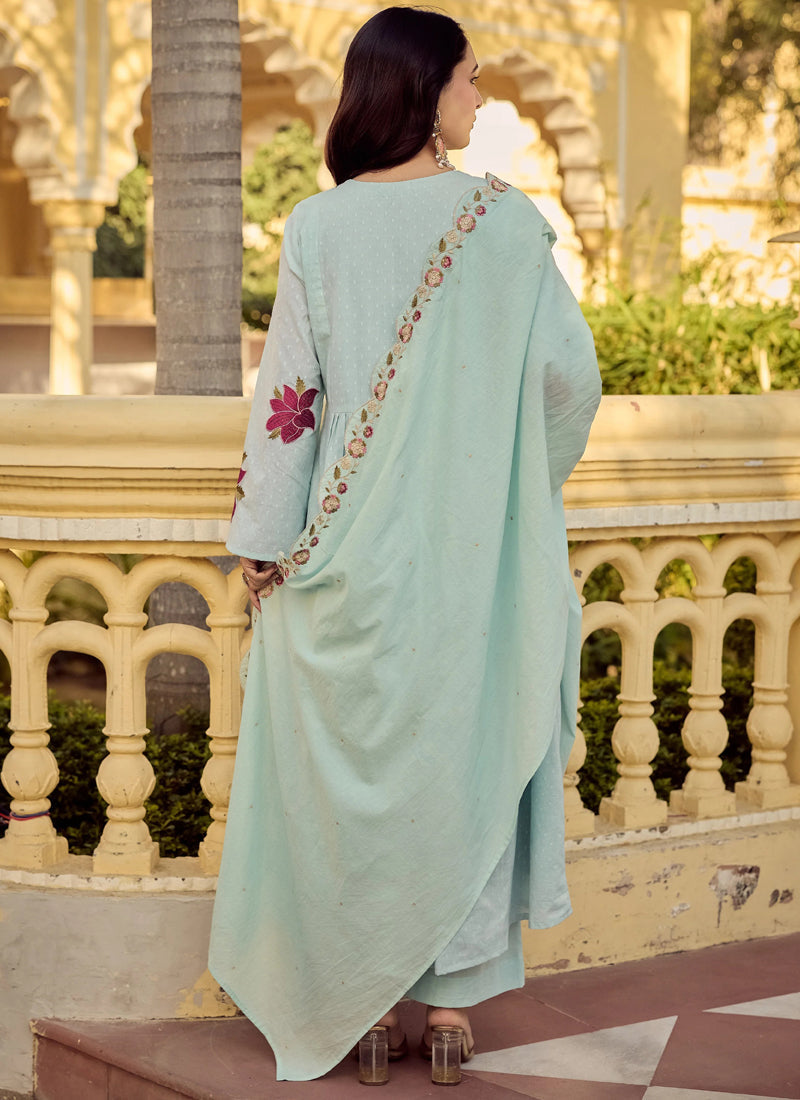 Vegaa Fashion Sea-Green Embroidered Chanderi Anarkali Suit | Grocsy