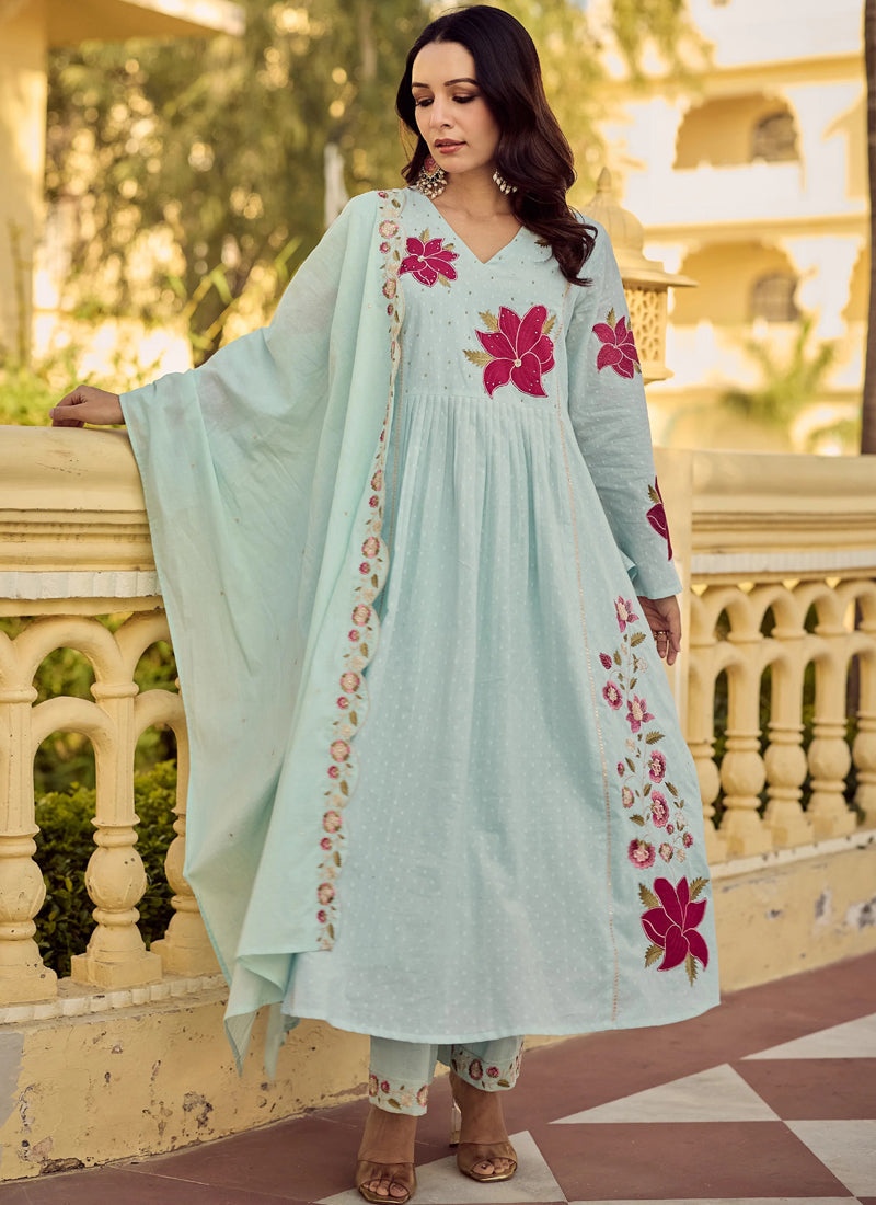 Vegaa Fashion Sea-Green Embroidered Chanderi Anarkali Suit | Grocsy