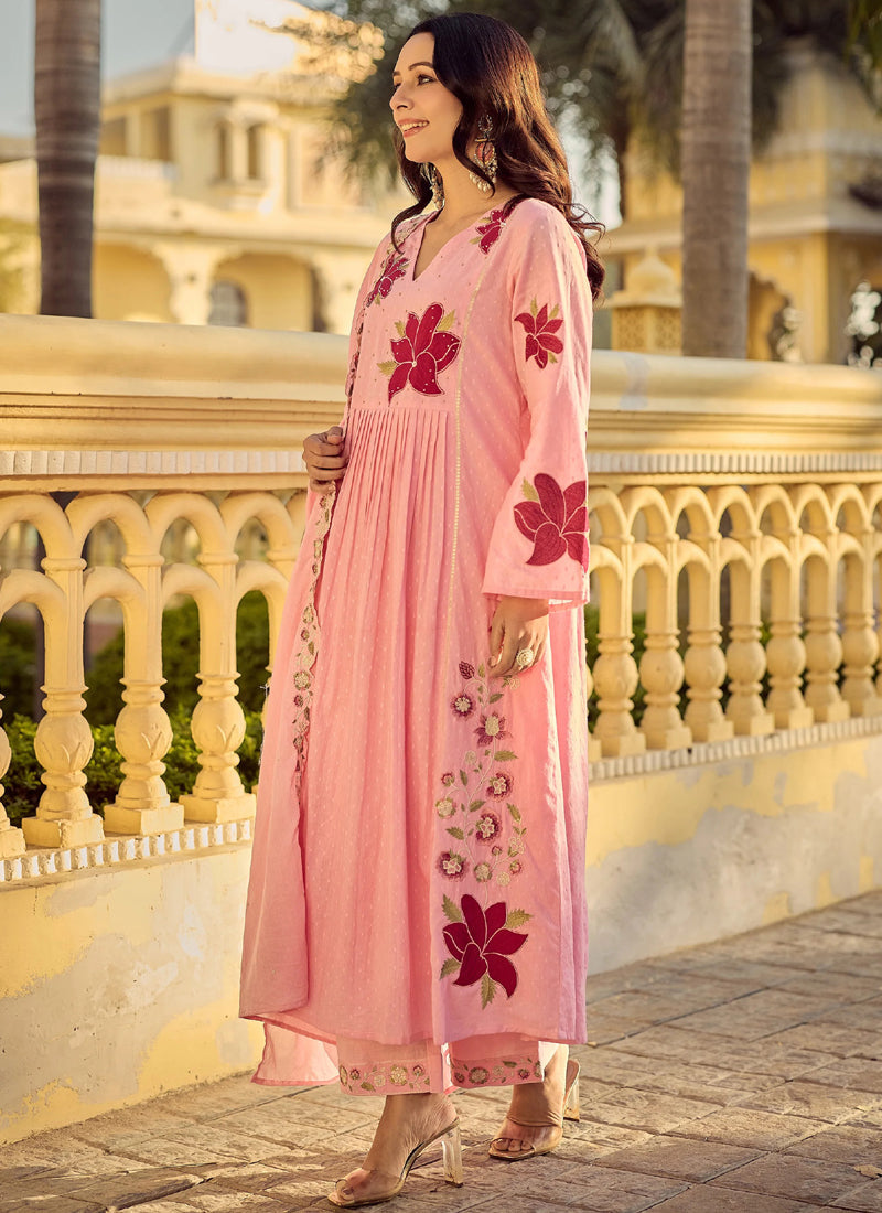 Vegaa Fashion Peach Embroidered Chanderi Anarkali Suit | Grocsy