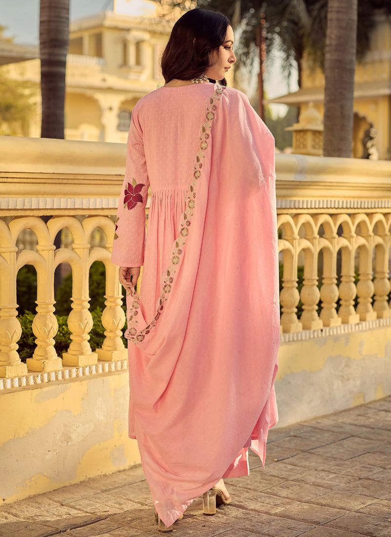 Vegaa Fashion Peach Embroidered Chanderi Anarkali Suit | Grocsy